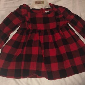 Red funnel checked long sleeve dress